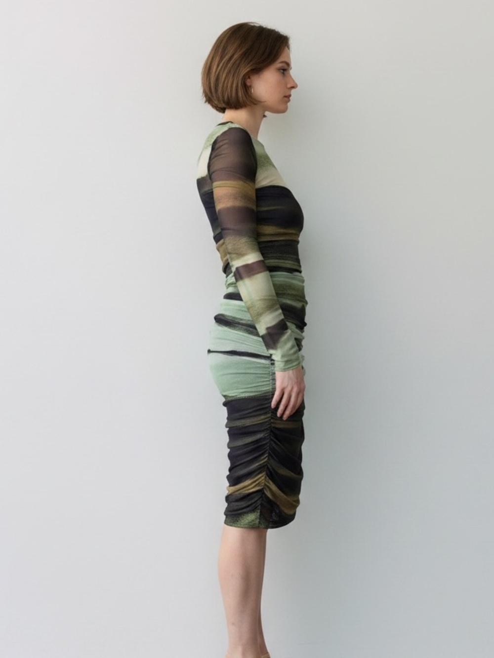 Anthropologie Mesh Ruched Abstract Midi Dress - XS - Picture 2 of 4